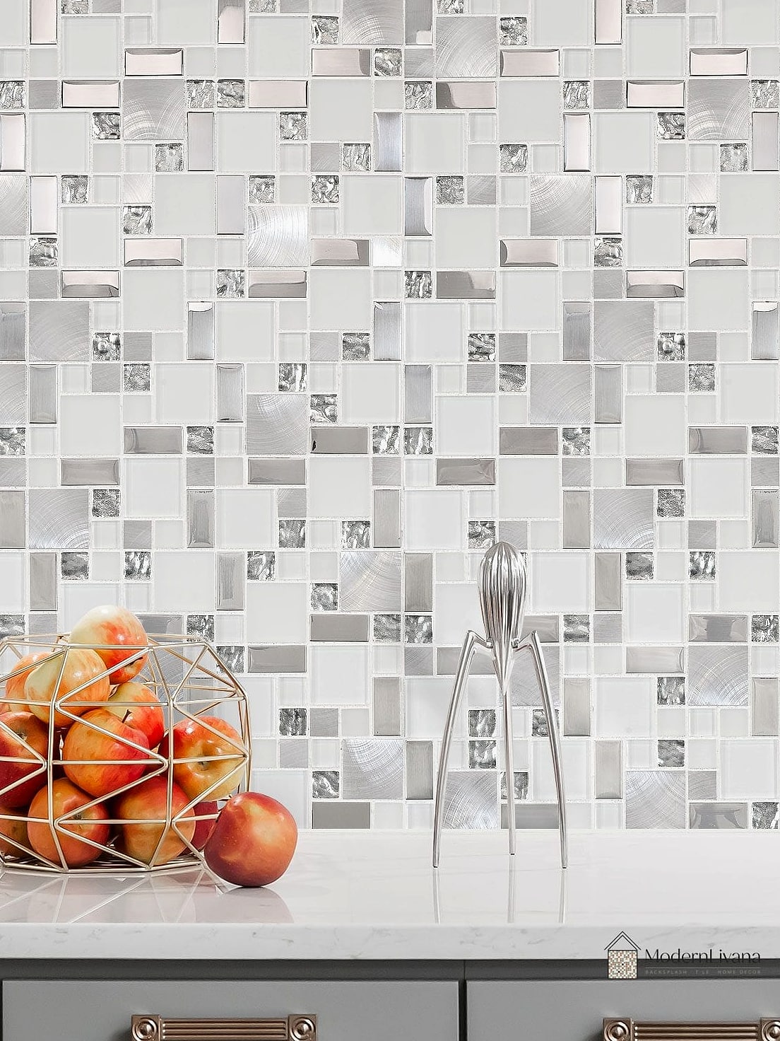 25 Modern Glass Tile Ideas That Look Expensive But Aren't 14 White and Gray Mixed Glass Blend