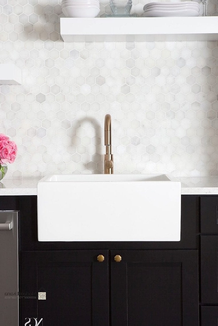 White Hexagon with Marble Countertops