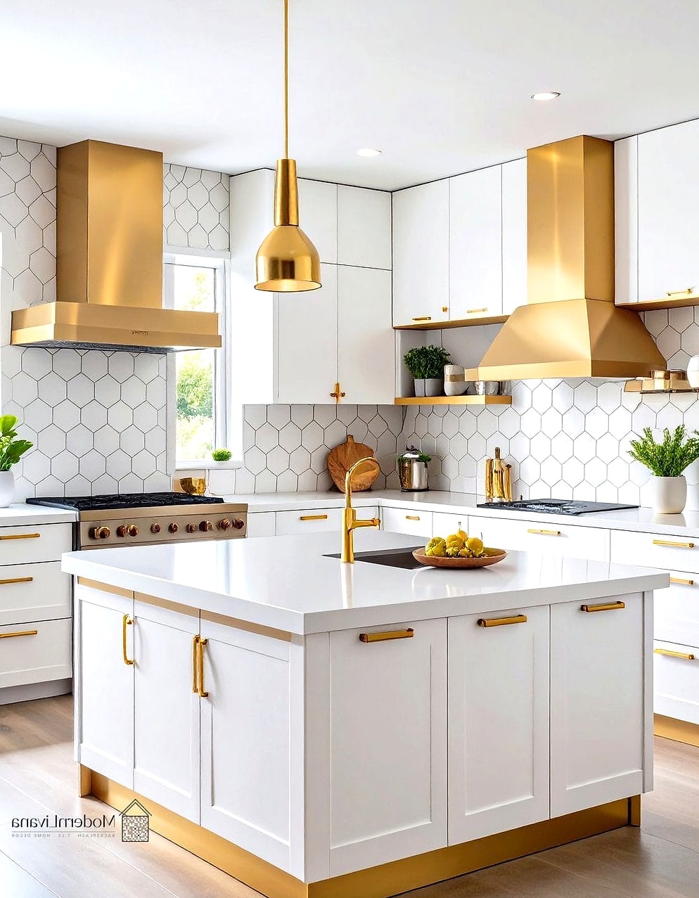 White Hexagon with Gold Accents