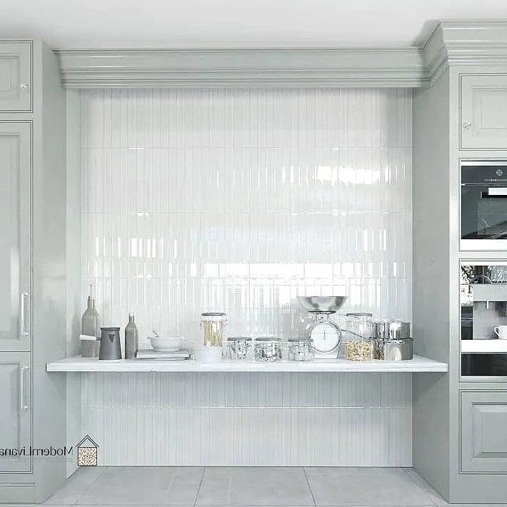 White Mosaic Tile Accent Wall