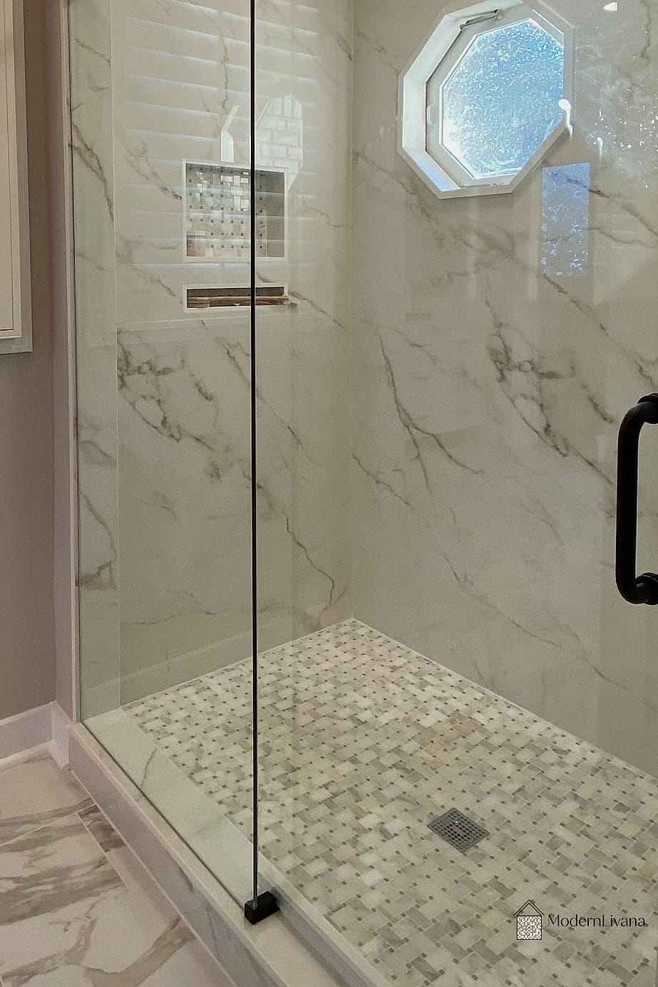 White Mosaic Porcelain Shower Floor