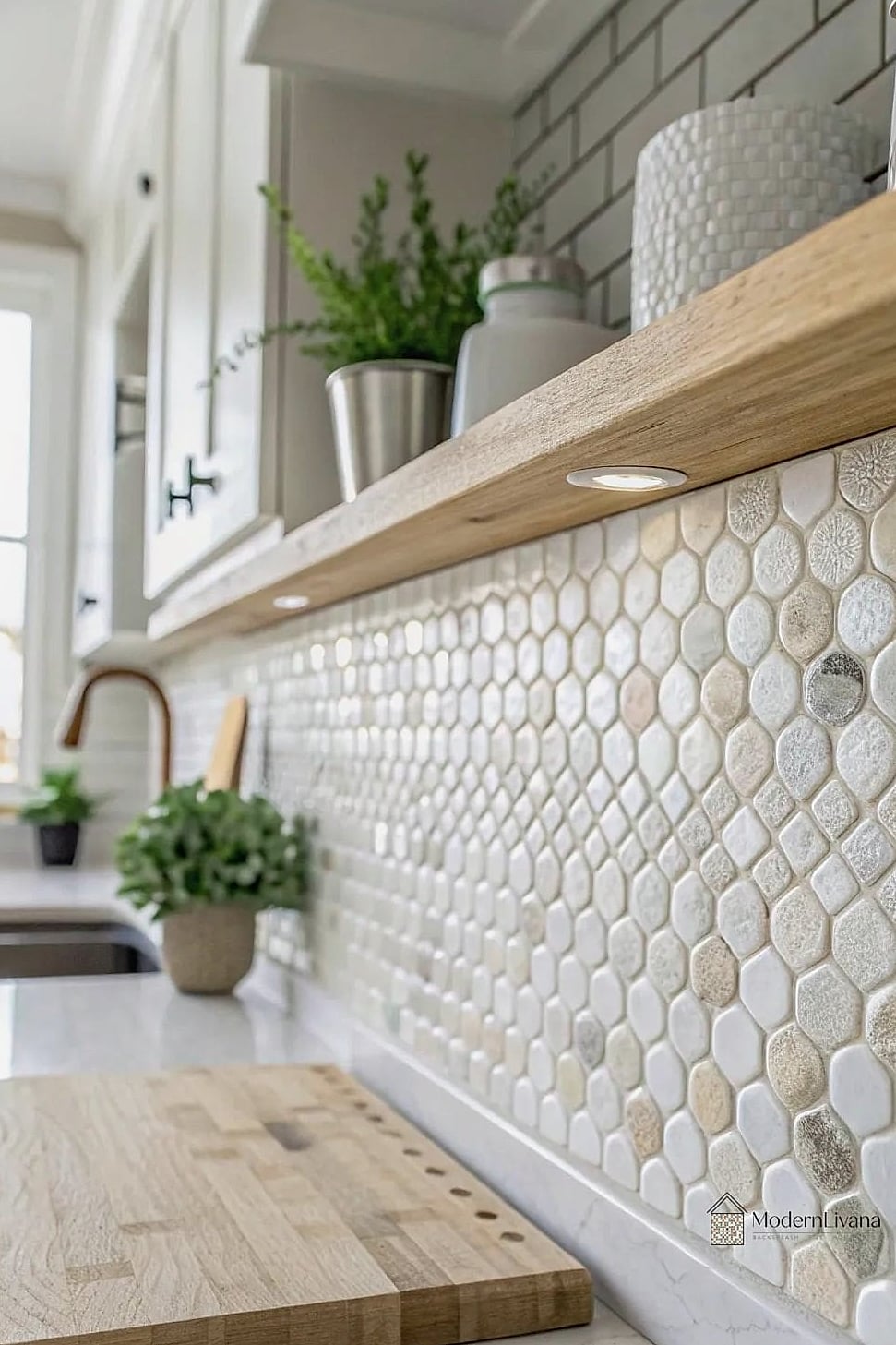 20 White Backsplash Ideas That Will Transform Your Space 8 White Mosaic Tile Accent Wall
