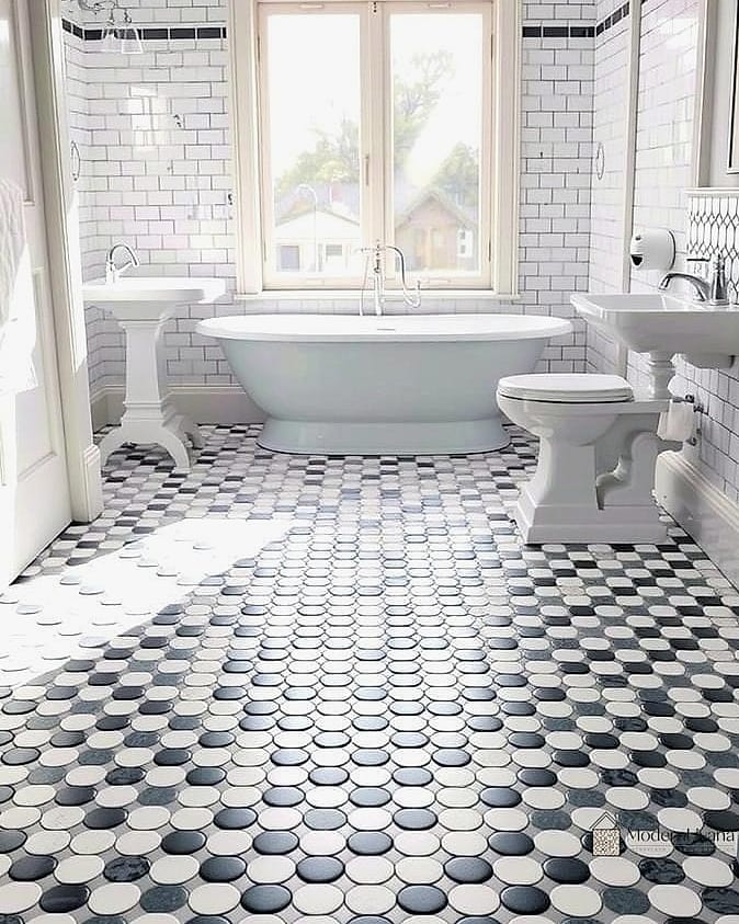 White Penny Tile Floor