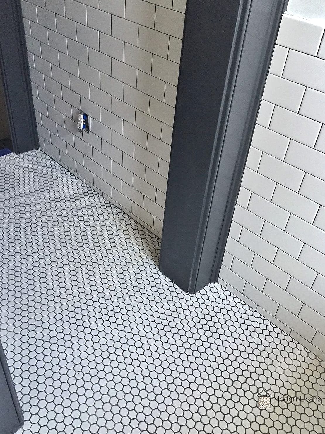 White Penny Tile with Charcoal Grout