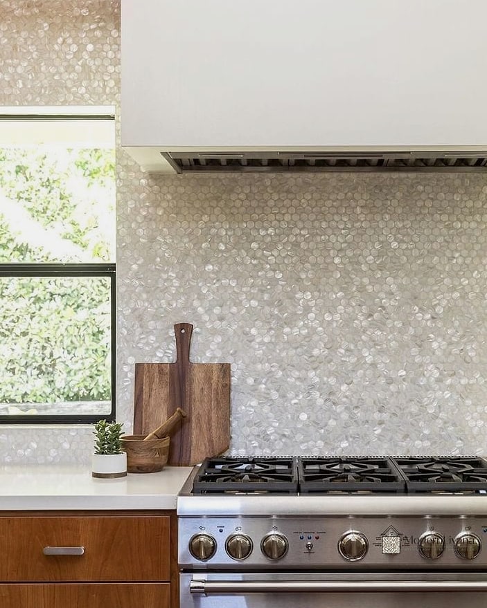 White Penny Tile Kitchen Backsplash
