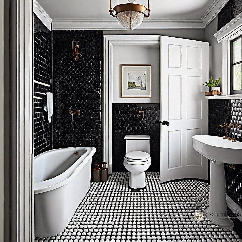 White Penny Tile with Soft Gray Walls