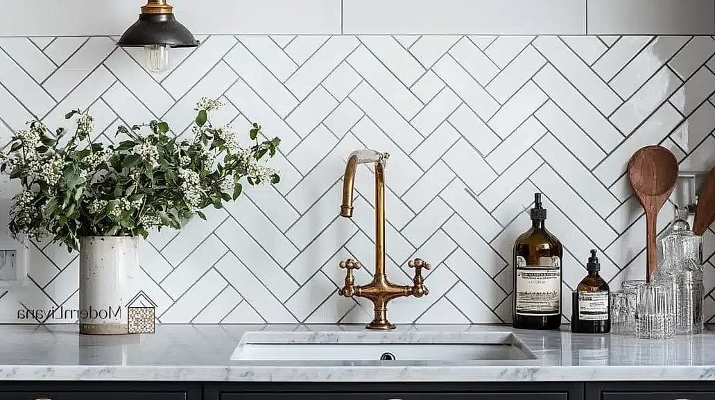 White Porcelain Tile with Dark Grout