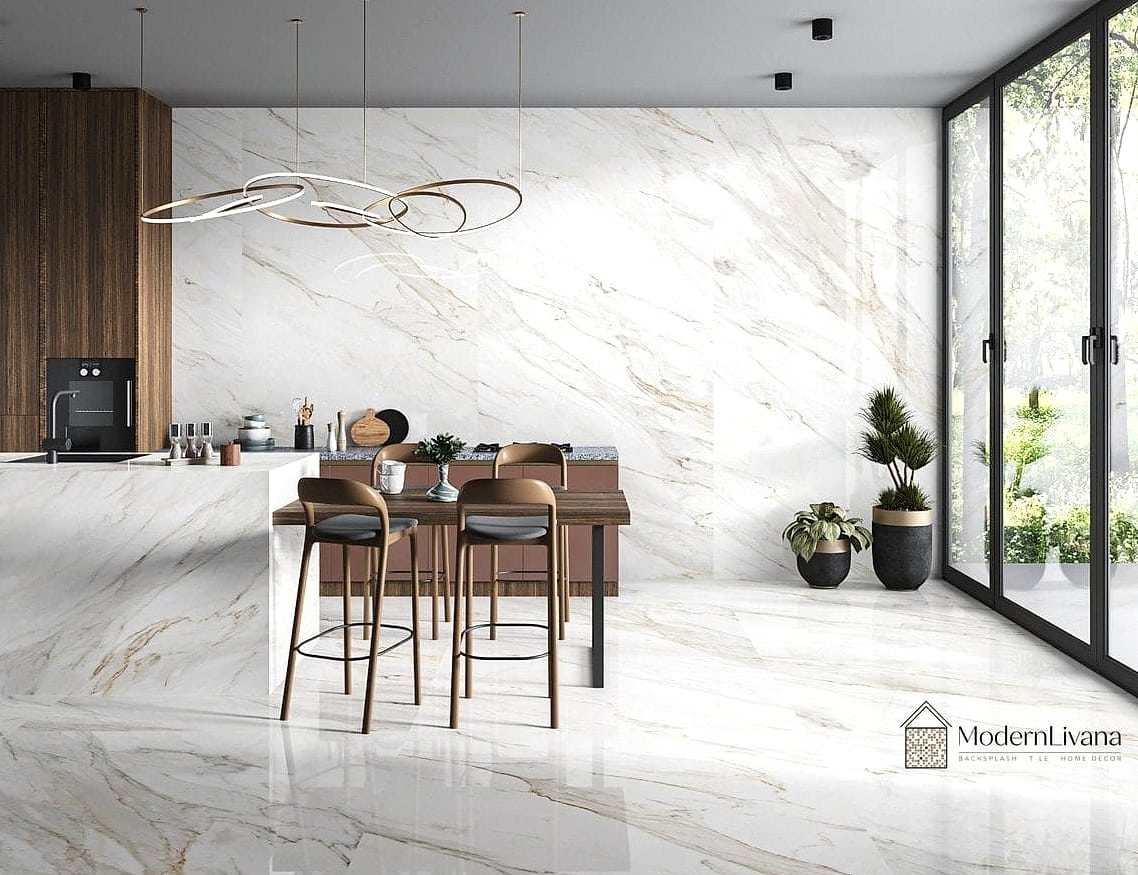 White Porcelain Tile Mixed with Natural Stone
