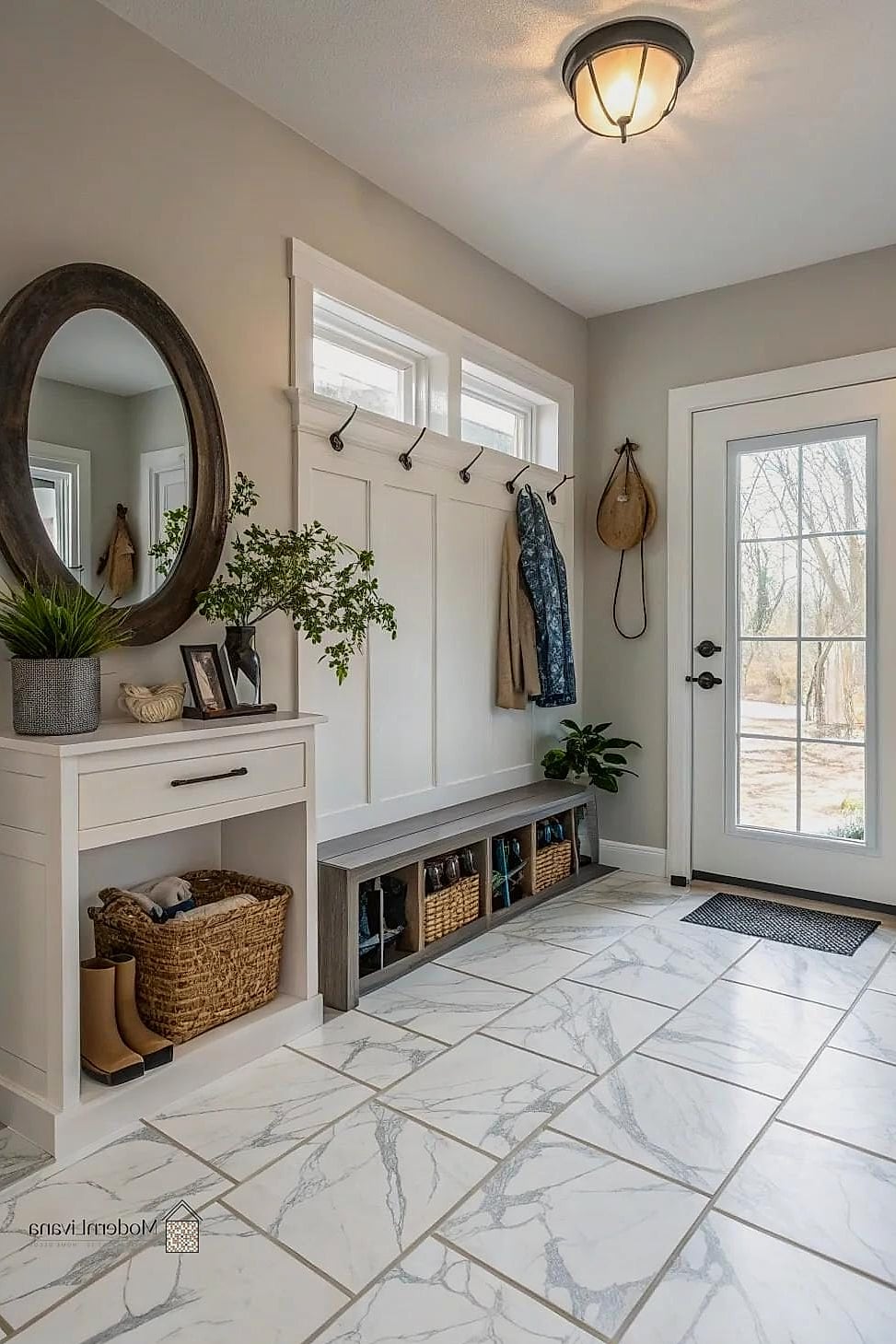 White Porcelain Entryway Flooring