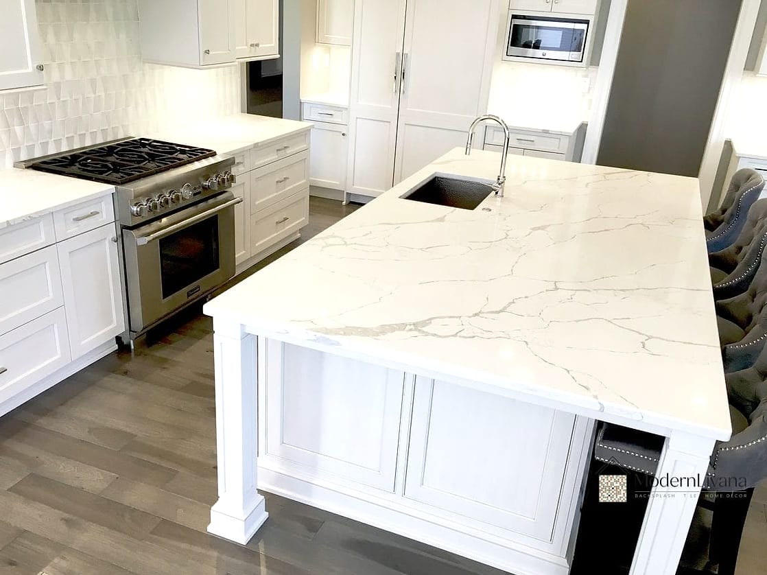White Quartz Countertops with Subtle Veining