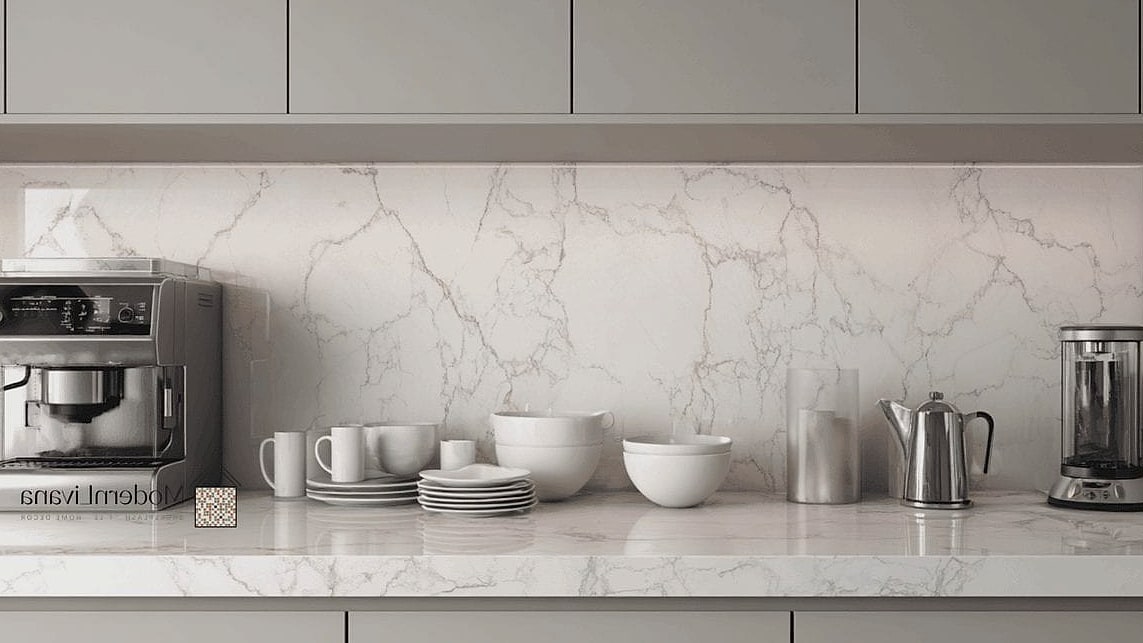 27 White Quartz Backsplash Ideas for Every Home Style and Budget 3 White Quartz with Soft Gray Veining