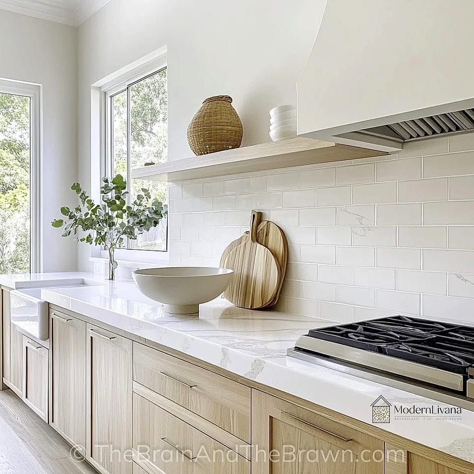 27 White Quartz Backsplash Ideas for Every Home Style and Budget 17 White Quartz with Wood Cabinets