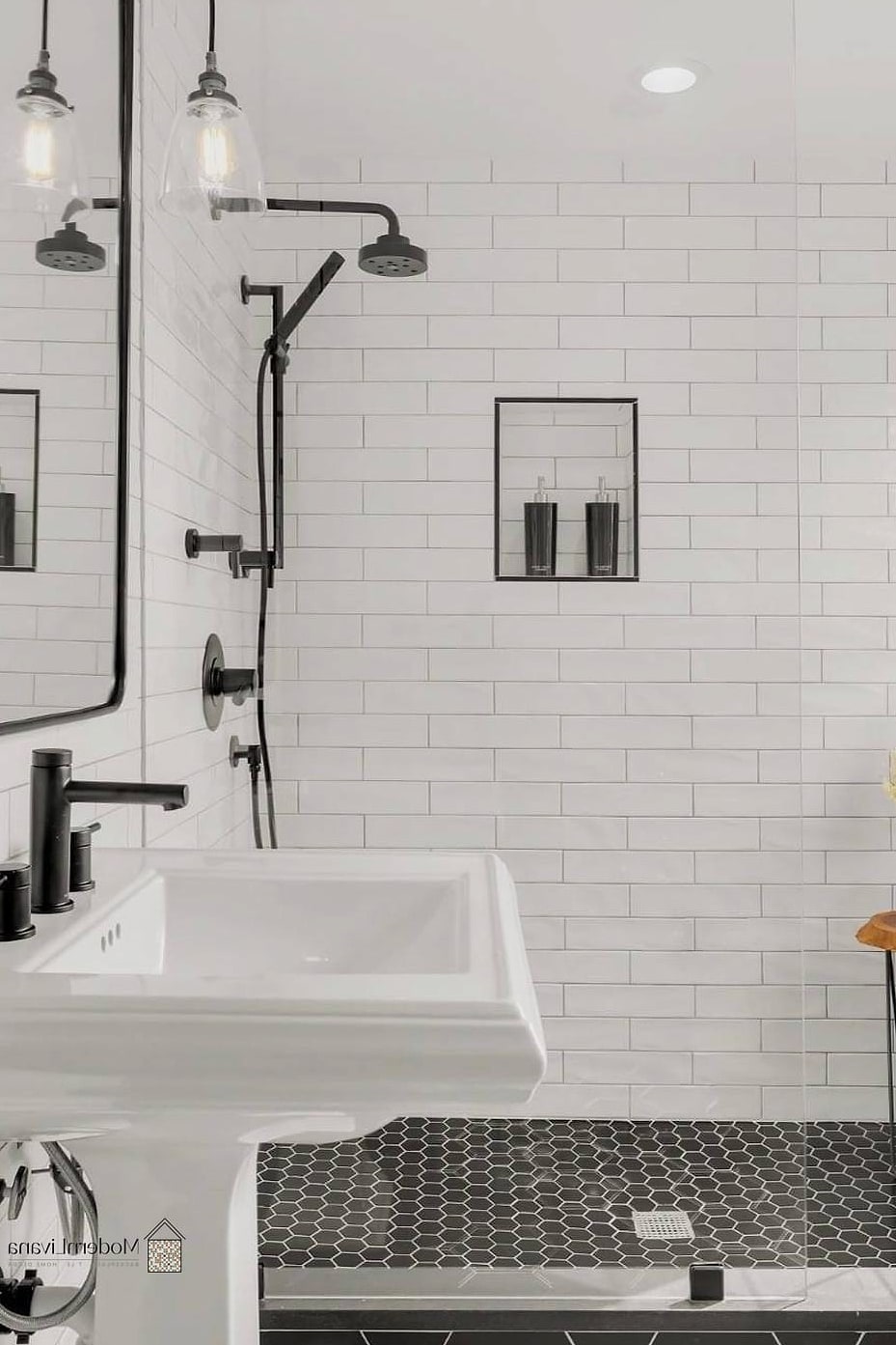 White Subway Tile with Dark Grout