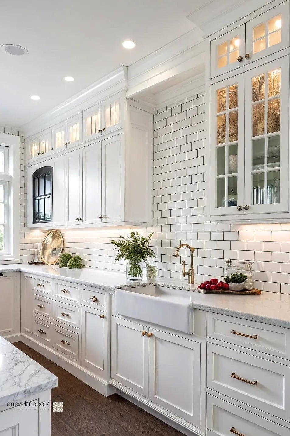 White Subway Tile with Dark Grout