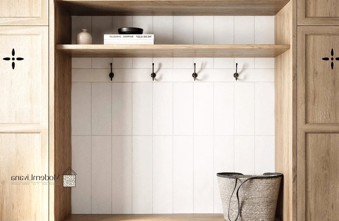 White Subway Tile with Warm Wood Accents