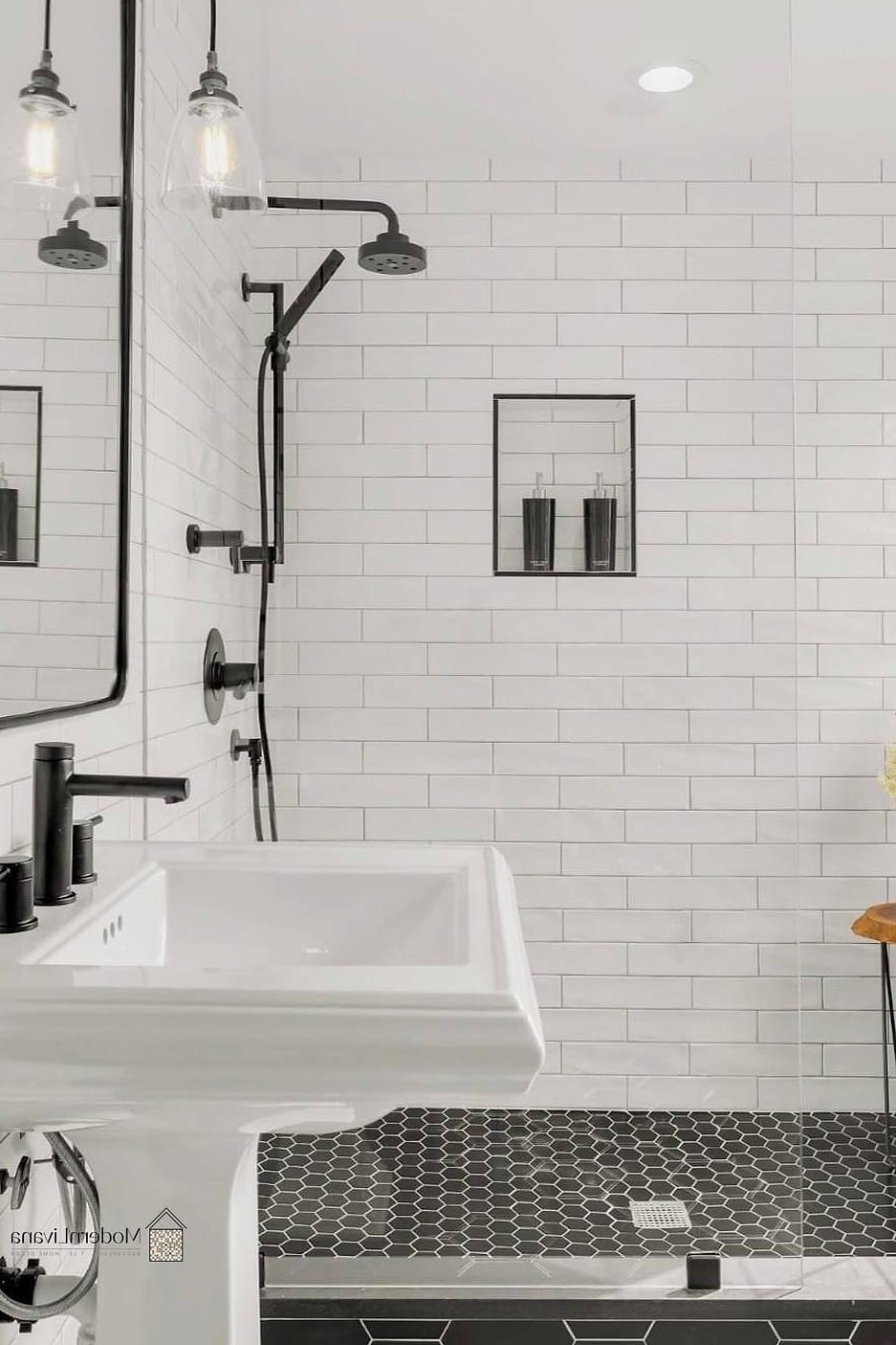 White Subway Tile with Black Fixtures