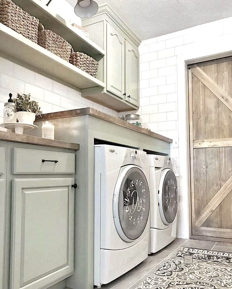 White Subway Tile Laundry Room Backsplash