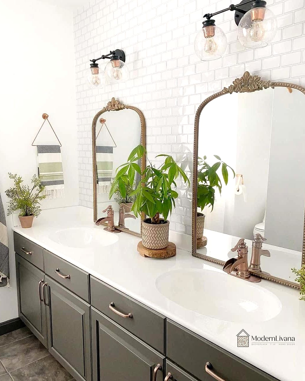 White Subway Tile with Greenery and Natural Decor