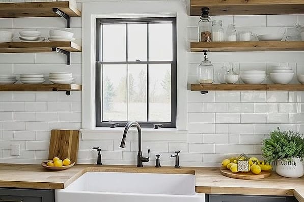 White Subway Tile with Farmhouse Style Details