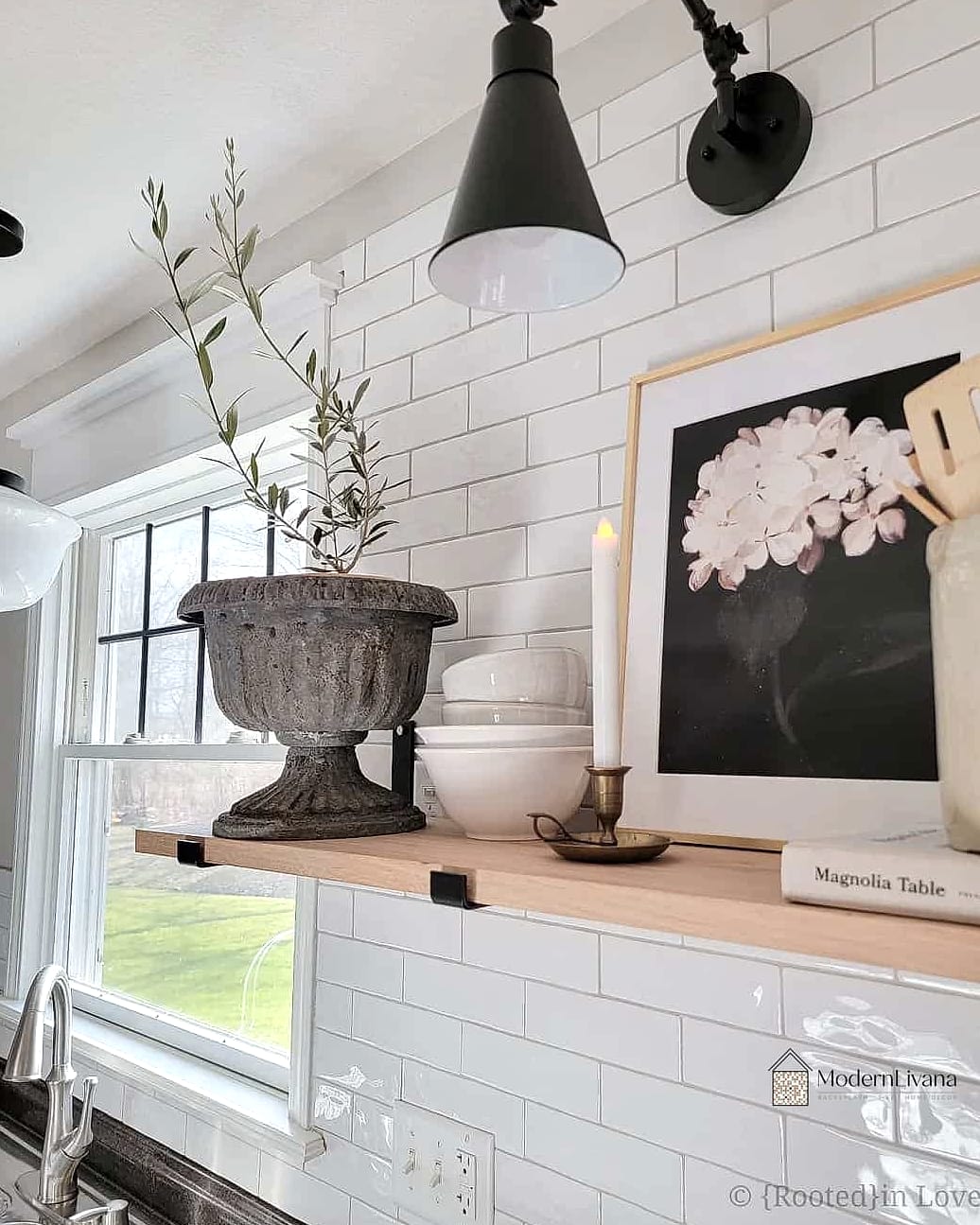 White Subway Tile with Layered Lighting