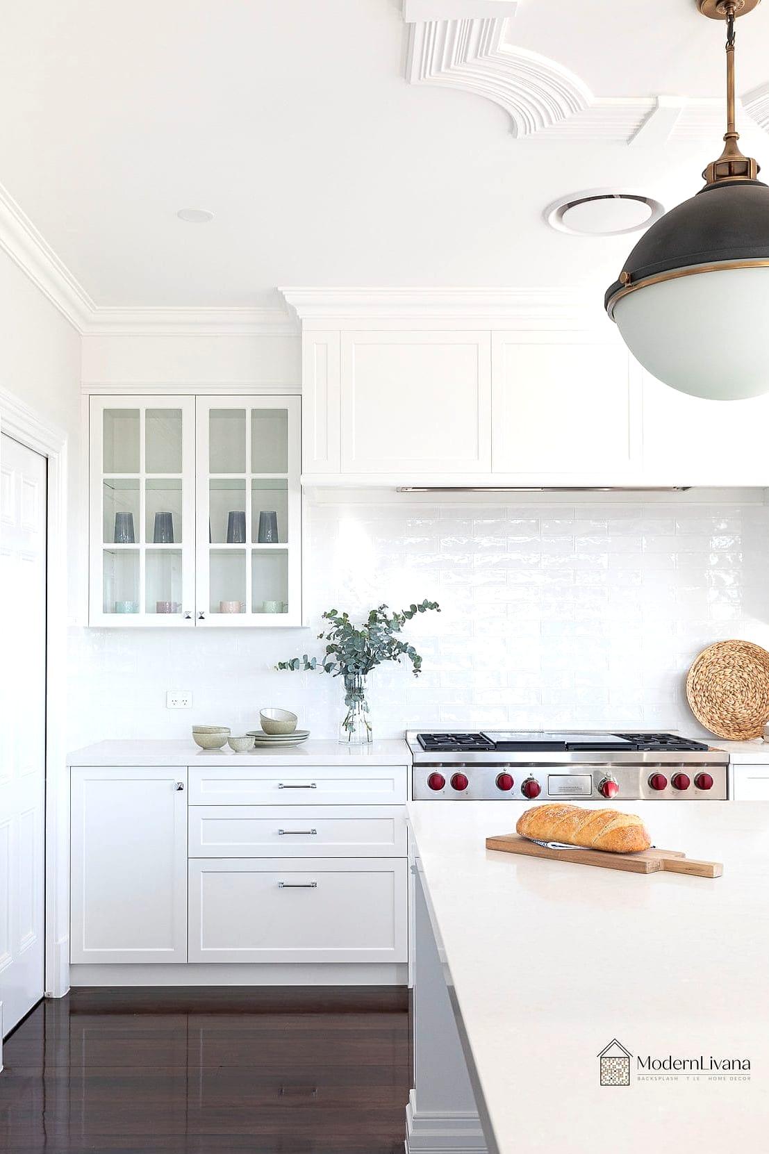 White Subway Tile with Butcher Block Island Countertop