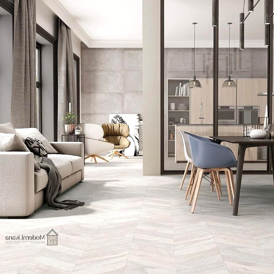White Tile with Chevron Layout