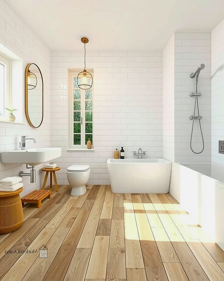 White Tile with Warm Wood Accents