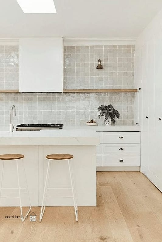 26 White Backsplash Ideas That Will Transform Your Space 4 White Zellige Tile with Handmade Texture