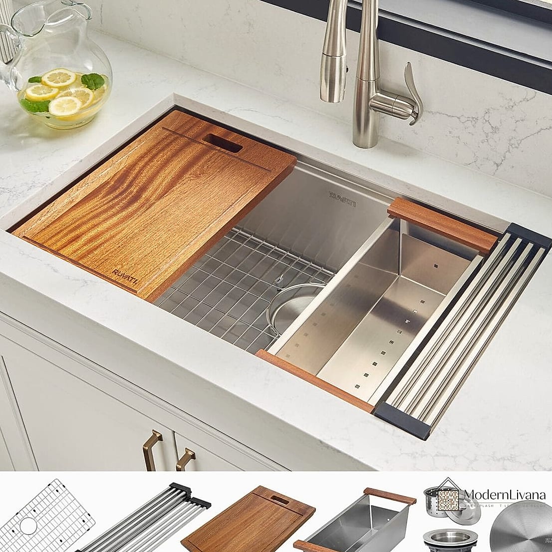 26 Kitchen Sink Ideas That Will Transform Your Space 11 Workstation Sink with Built-In Accessories