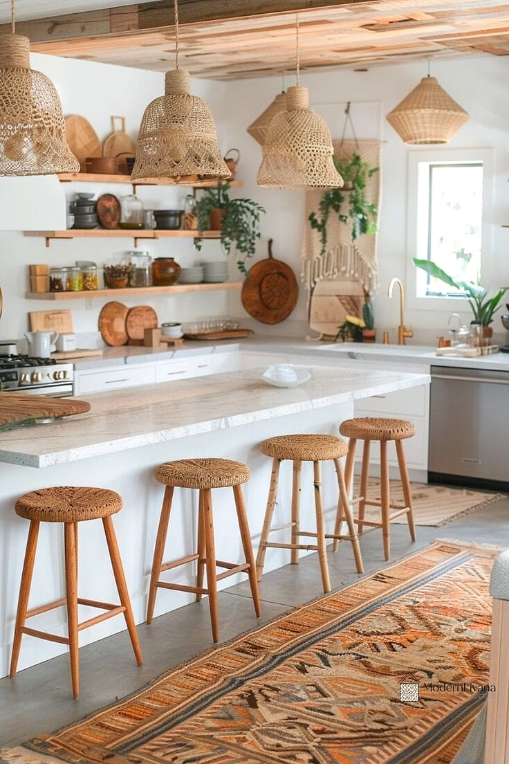 Woven Pendant Shades Over the Island