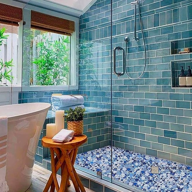 23 Blue Mosaic Tile Ideas From Homes We Absolutely Love 12 Aegean Blue Bathroom Floor