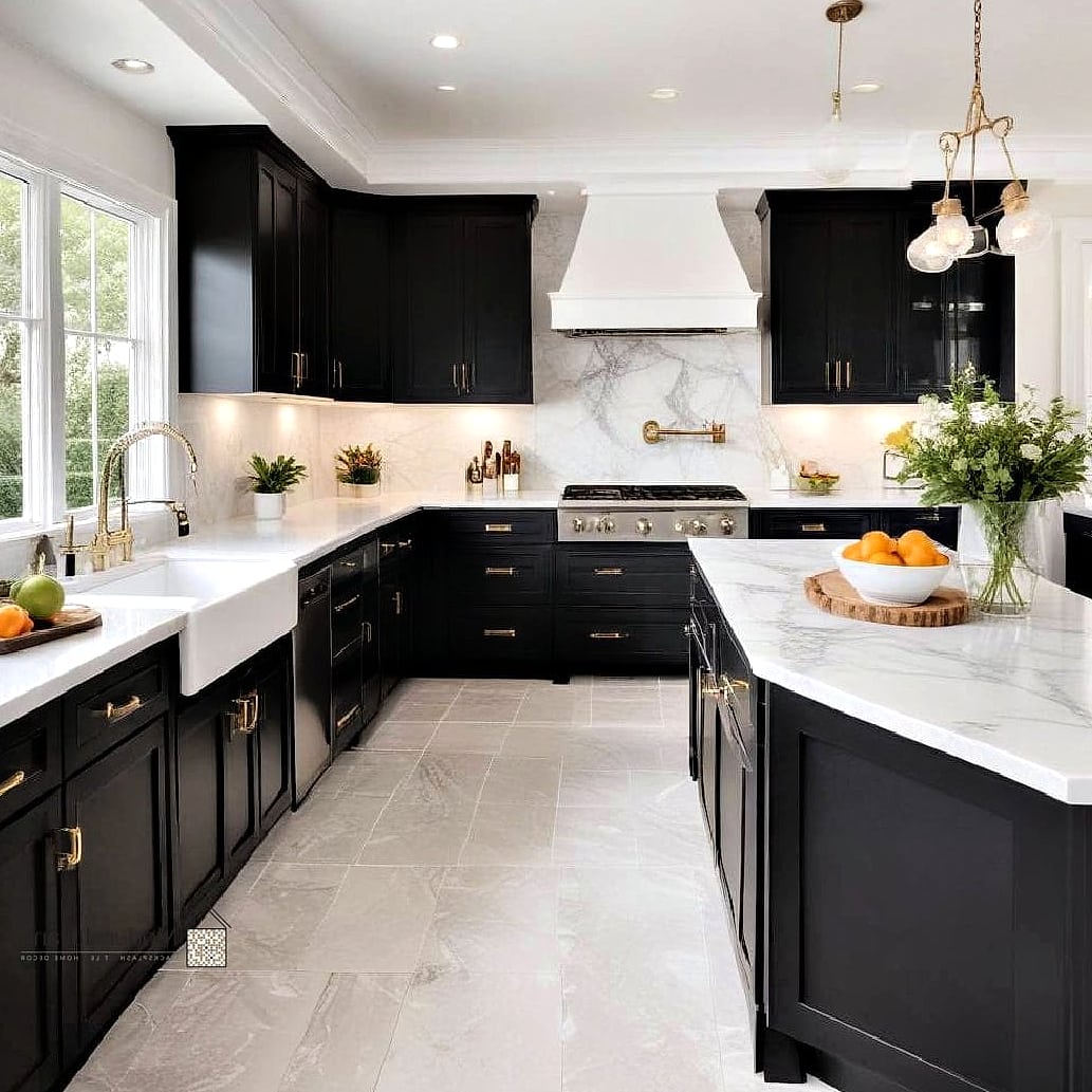 All-Black Cabinets with White Countertops