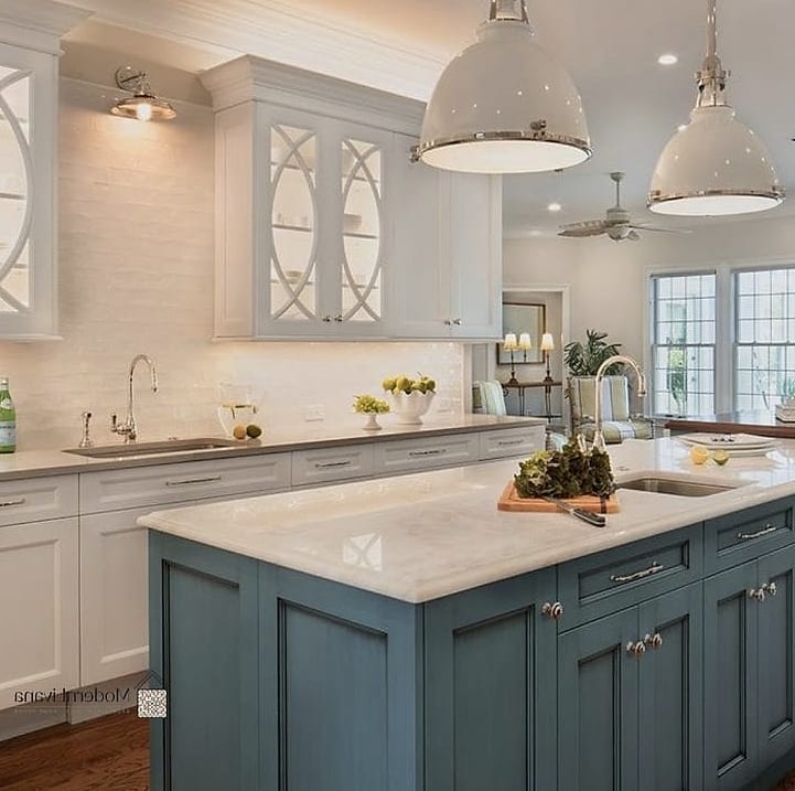 23 Blue and White Kitchen Ideas to Show Your Contractor 3 All-White Kitchen with Blue Island