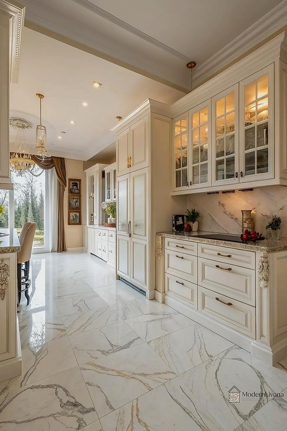 All-White Kitchen with Marble Backsplash
