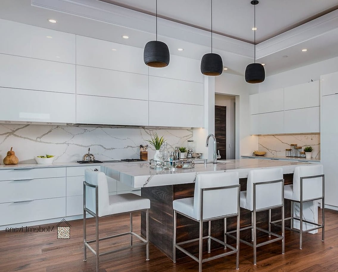 All-White Kitchen with Layered Lighting