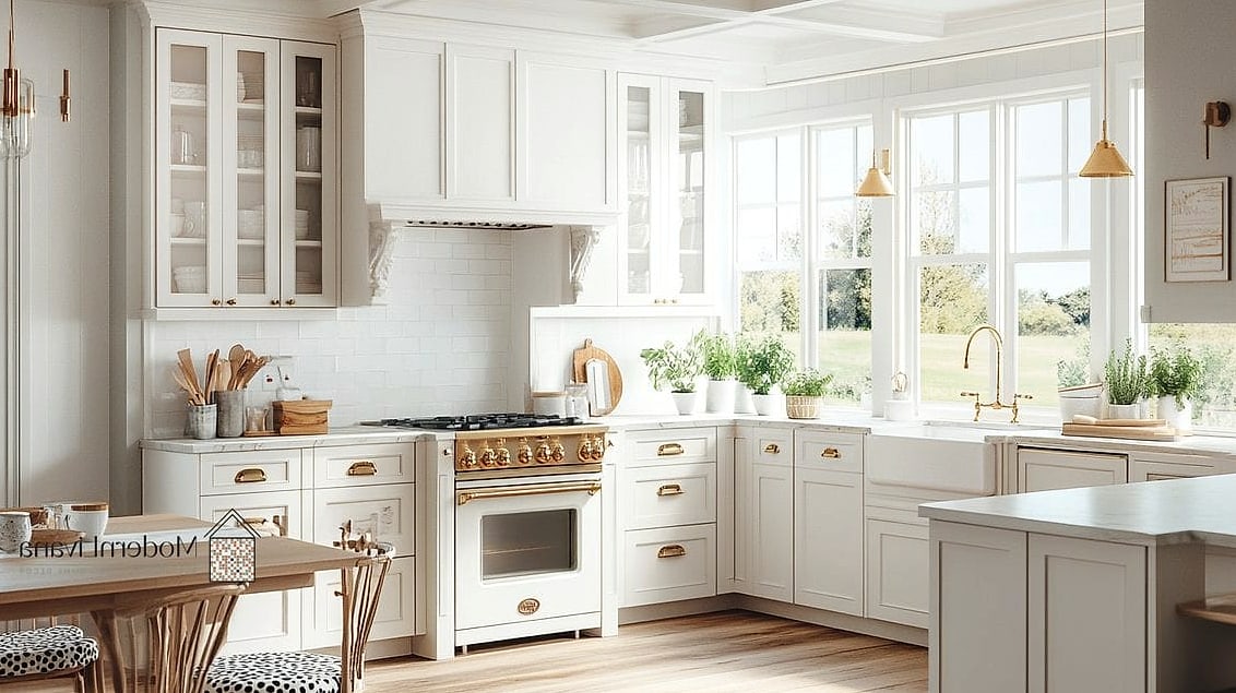 All-White Cabinetry with Brushed Brass Hardware