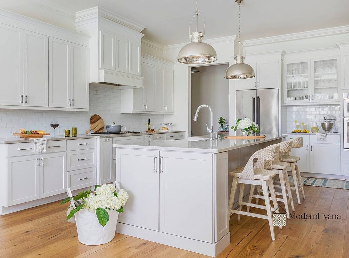 All-White Kitchen with Wood Floors