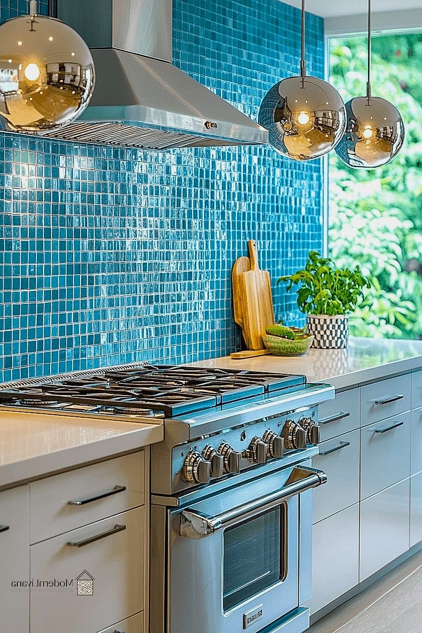 Aqua Blue Kitchen Backsplash