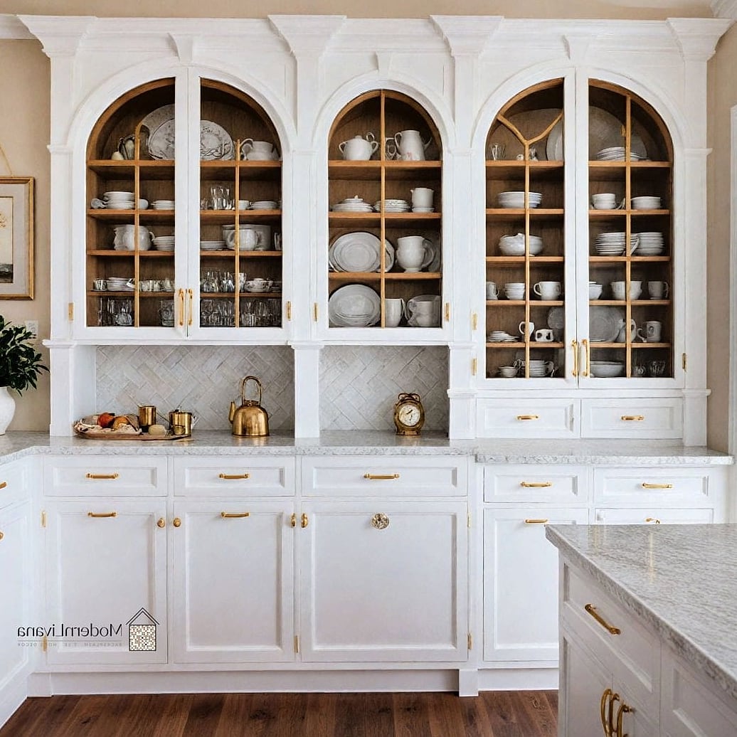23 White Modern Kitchen Ideas Worth Bookmarking Before You Renovate 17 Arched Cabinet Openings or Niches