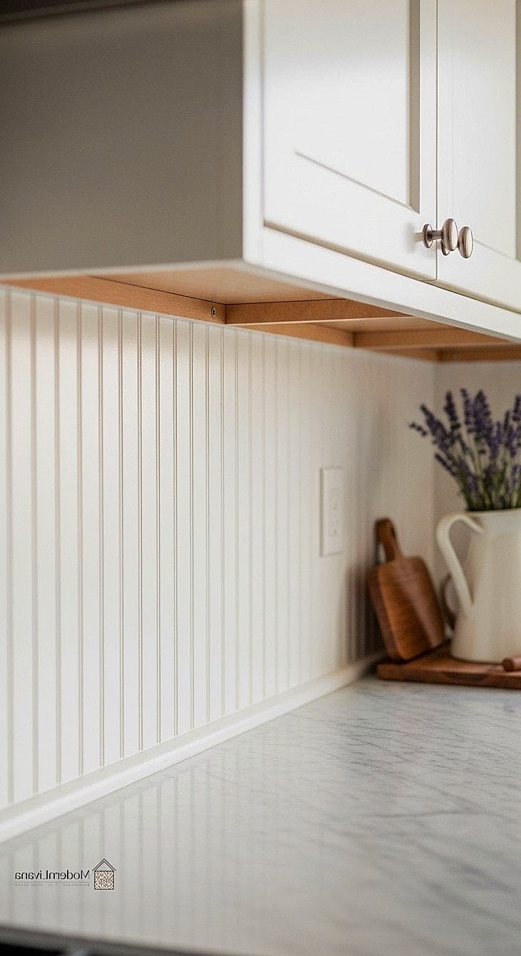 Beadboard Backing Behind Open Shelves