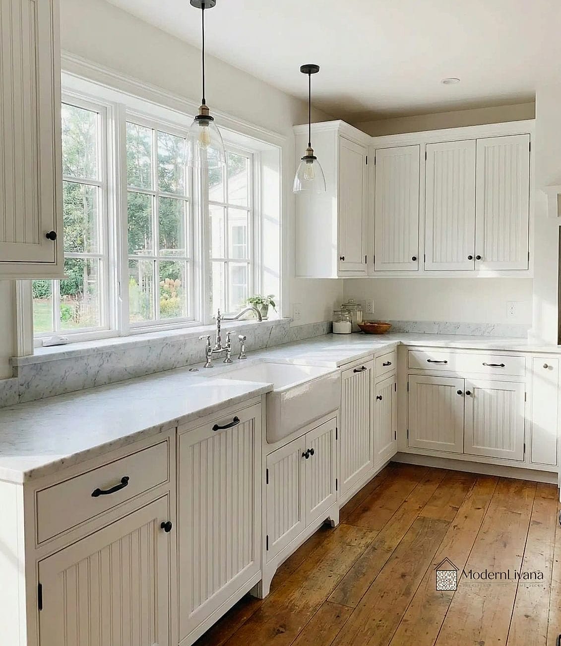 28 White Farmhouse Kitchen Ideas That Look Expensive But Aren't 8 Beadboard Cabinet Panels