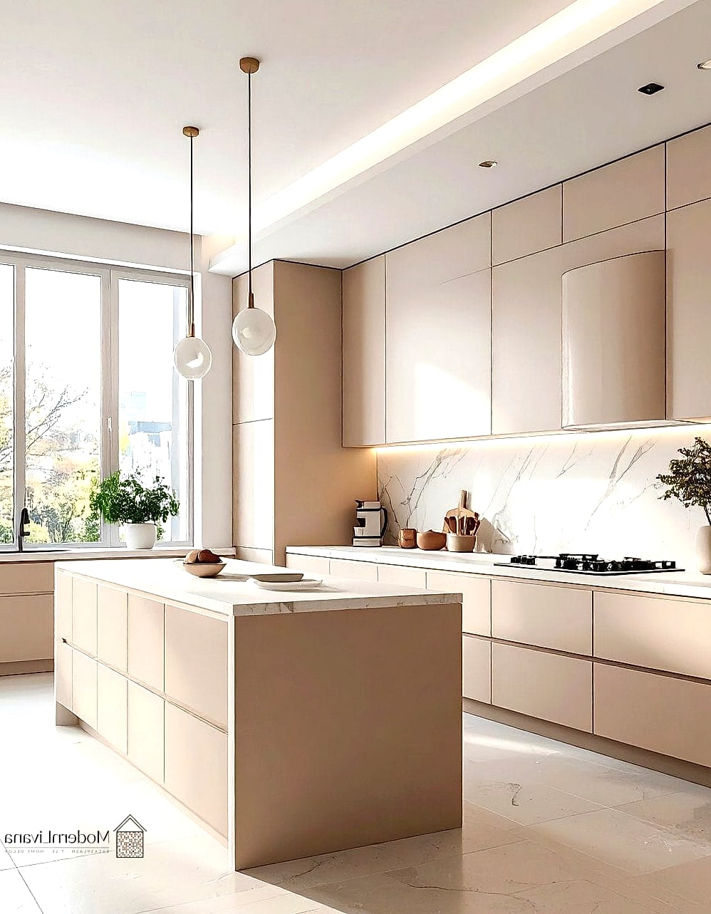 23 Beige Kitchen Ideas That Work in Any Size Home 12 Beige Walls with White Trim for Contrast