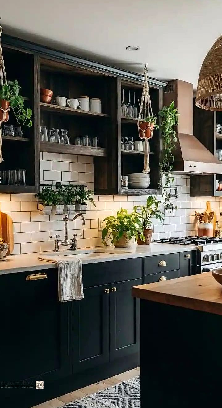 Black Cabinets with Mixed Metal Hardware