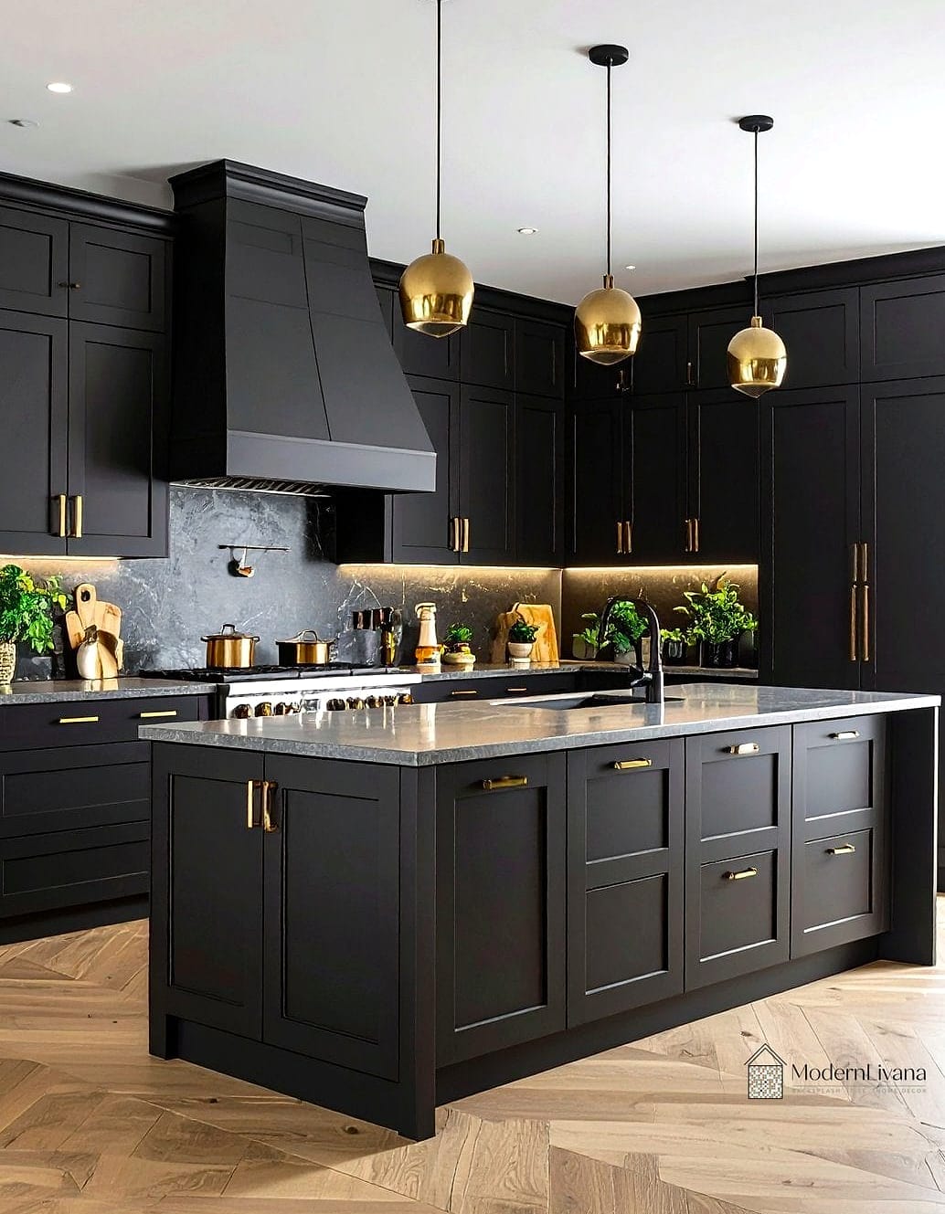 Black Cabinets with Oversized Statement Knobs
