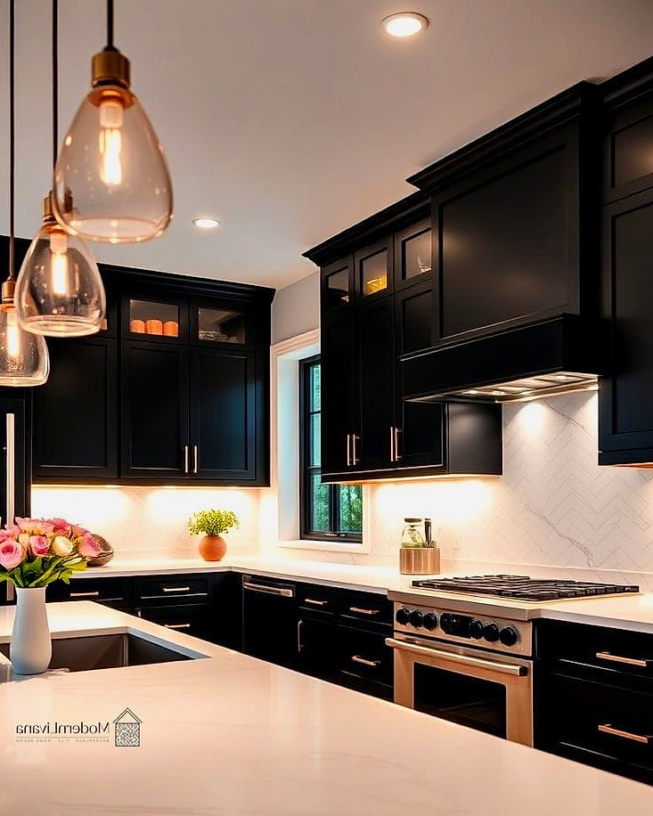 27 Black Cabinets Ideas Trending on Pinterest This Year 23 Black Cabinets with Under-Cabinet Lighting