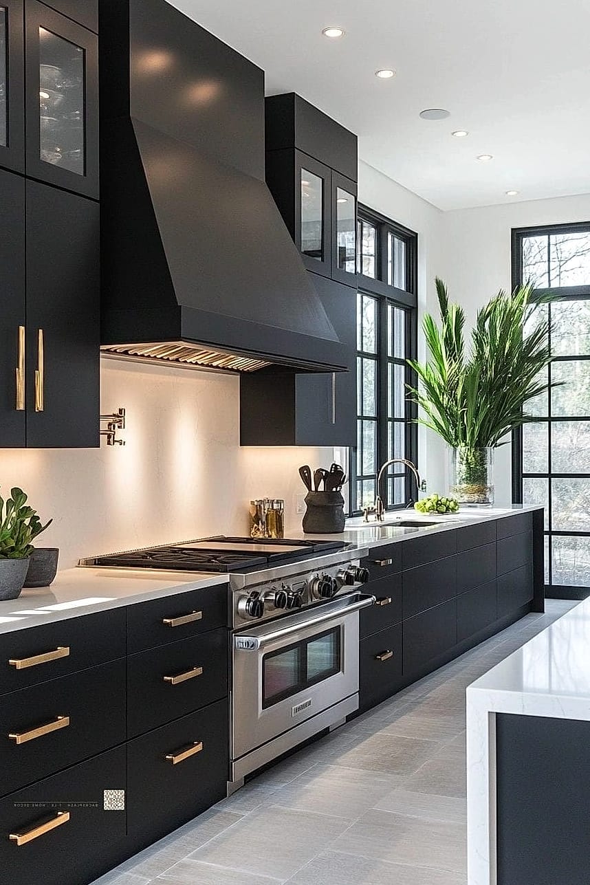 27 Black Cabinets Ideas Trending on Pinterest This Year 27 Black Cabinets with Colorful Backsplash Tile
