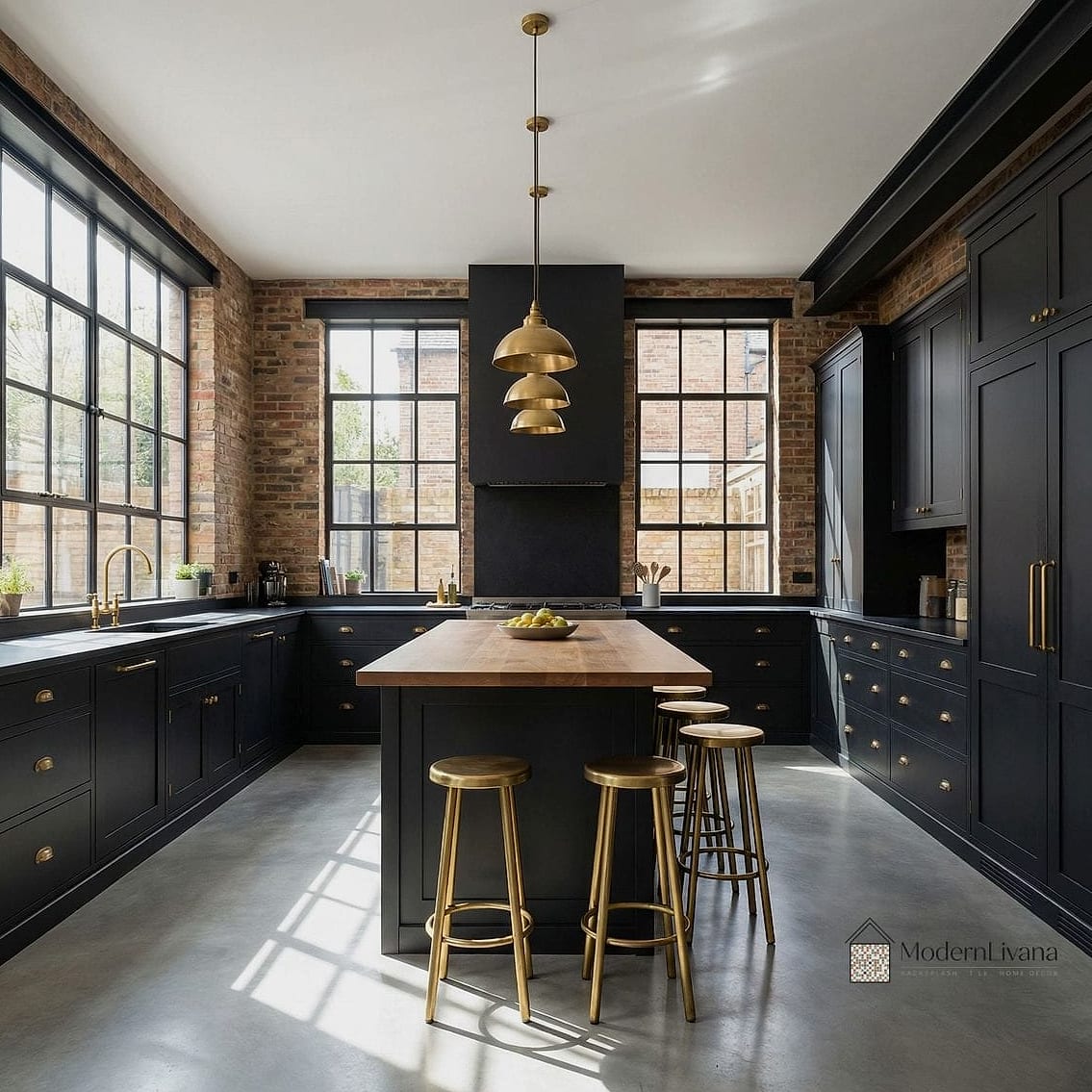 Black Cabinets with Brass Hardware