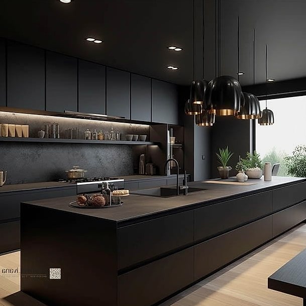 Black Cabinets with a Neutral Color Palette