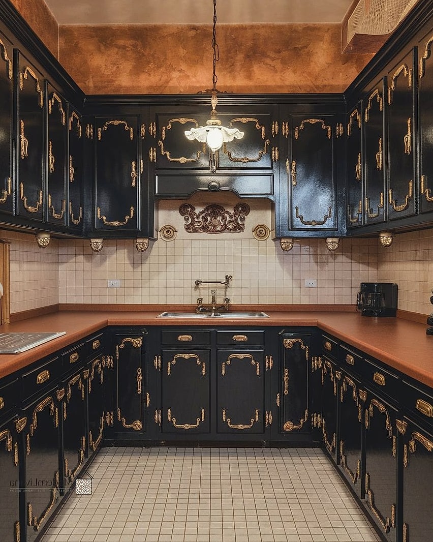 Black Cabinets with Vintage-Inspired Hardware
