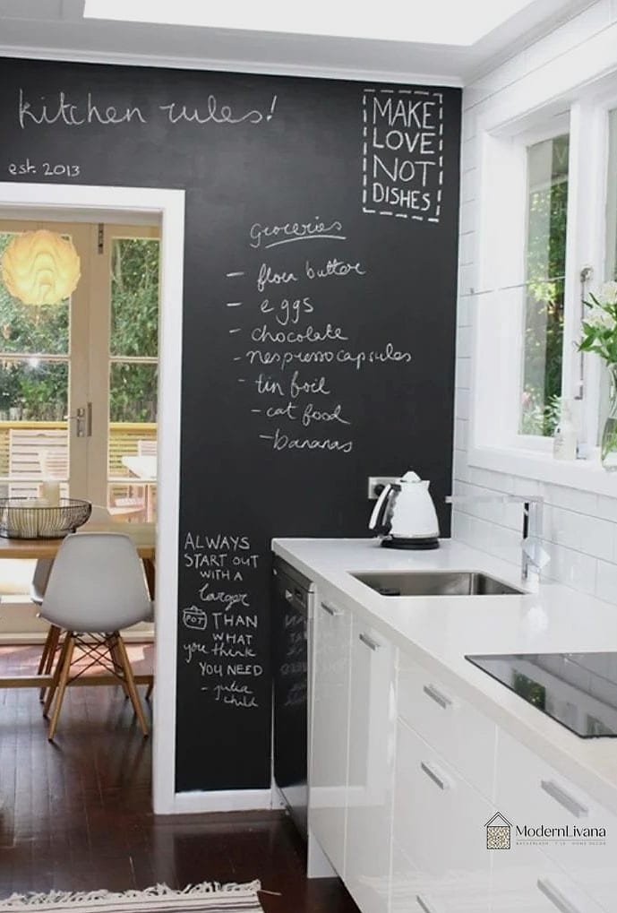 Black Chalkboard Wall in a White Kitchen